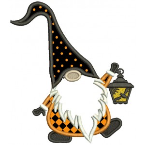 Dancing Gnome Holding Lantern Halloween Applique Machine Embroidery Design Digitized Pattern