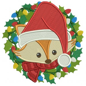 Fox Head Inside Christmas Wreath Filled Machine Embroidery Design Digitized Pattern