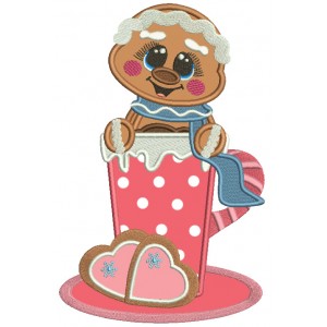 Gingerbread Man With Heart Shaped Cookies Applique Machine Embroidery Design Digitized Pattern