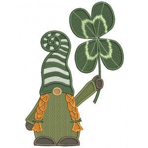 Gnome Girl Holding Giant Shamrock St.Patrick's Day Filled Machine Embroidery Design Digitized Pattern