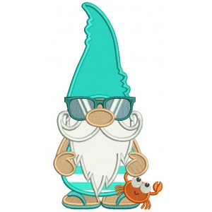 Gnome Holding a Crab Summer Applique Summer Machine Embroidery Design Digitized Pattern