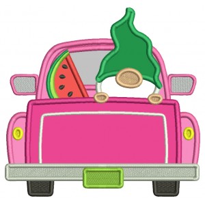 Gnome In The Car With a Watermelon Applique Machine Embroidery Design Digitized Pattern