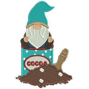 Gnome Sitting On The Can Of Cocoa Christmas Filled Machine Embroidery Design Digitized Pattern