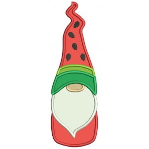 Gnome Wearing Watermelon Hat Applique Machine Embroidery Design Digitized Pattern