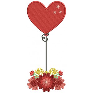 Heart Shape Balloons And Flowers Valentine's Day Filled Machine Embroidery Design Digitized Pattern
