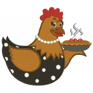 Hen Holding a Cherry Pie Filled Machine Embroidery Digitized Design Pattern