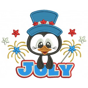 Independence Day 4th Of July Penguin And Fireworks Applique Machine Embroidery Design Digitized Pattern