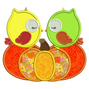 Kissing Birds Sitting On The Pumpkin Applique Machine Embroidery Design Digitized Pattern