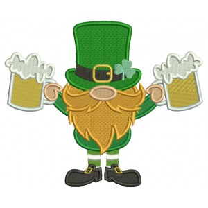 Lepricon Holding Two Pints Of Beer St. Patricks Day Filled Machine Embroidery Design Digitized Pattern