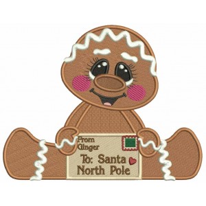 Letter From Gingerbread Man To Santa North Pole Christmas Filled Machine Embroidery Design Digitized Pattern
