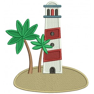 Lighhouse And Palm Trees Filled Machine Embroidery Design Digitized Pattern