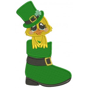 Little Chick Sitting Inside a Big Boot Filled St. Patrick's Day Machine Embroidery Design Digitized Pattern