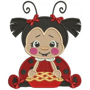 Little Ladybug Eating Pie Filled Machine Embroidery Design Digitized Pattern