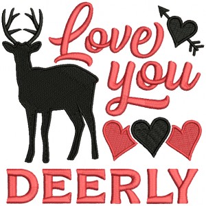 Love You Deerly Hearts Valentine's Day Filled Machine Embroidery Design Digitized Pattern