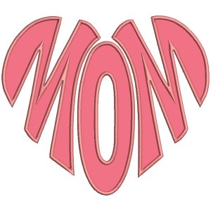 MOM Heart Big Letters Applique Machine Embroidery Design Digitized Pattern