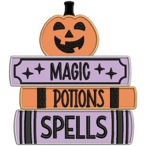Magic Potions Spells Pumpkin On Books Halloween Applique Machine Embroidery Design Digitized Pattern