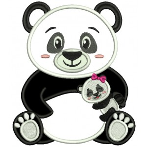 Mama Panda With a Baby Panda Applique Machine Embroidery Design Digitized Pattern