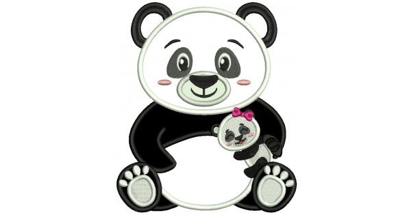 Mama Panda With a Baby Panda Applique Machine Embroidery Design ...