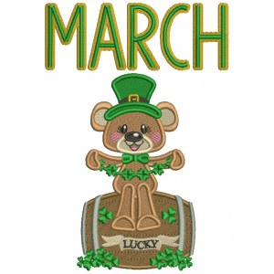 March Lucky Bear St.Patrick's Day Filled Machine Embroidery Design Digitized Pattern 