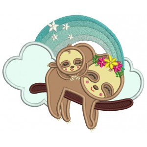 Mommy And Baby Sloth Sleeping Applique Machine Embroidery Design Digitized Patterny 