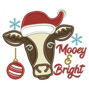 Mooey And Bright Cow Christmas Applique Machine Embroidery Design Digitized Pattern