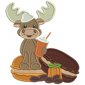 Moose Sitting on a Donut Fall Filled Thanksgiving Machine Embroidery Design Digitized Pattern