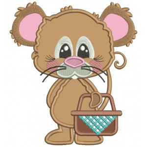 Mouse Holding Picnic Basket Applique Machine Embroidery Design Digitized Pattern