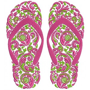 Ornate Flower Flip Flops Filled Machine Embroidery Design Digitized Pattern