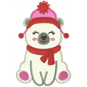 Polar Bear Wearing Winter Hat Christmas Applique Machine Embroidery Design Digitized Pattern