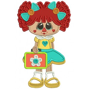 Ragdoll Girl Ready For School Applique Machine Embroidery Design Digitized Pattern