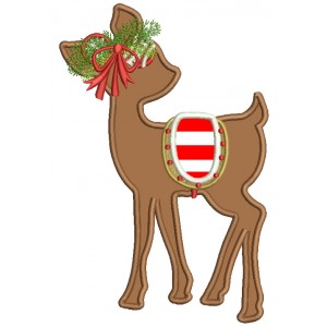 Reindeer With Christmas Bow Applique Machine Embroidery Design Digitized Pattern