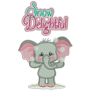 Snow Delightful Cute Little Elephant Christmas Filled Machine Embroidery Design Digitized Pattern