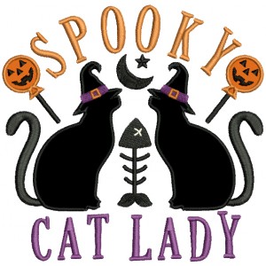 Spooky Cat Lady Halloween Applique Machine Embroidery Design Digitized Pattern