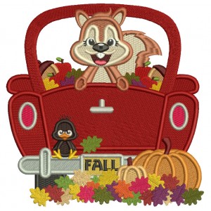 Squirrel Sitting In A Truck With Pumpkins Fall Filled Machine Embroidery Design Digitized Pattern