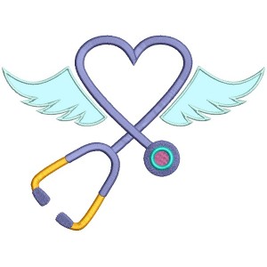 Stethoscope Angel Wings Heart Applique Machine Embroidery Design Digitized Pattern