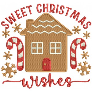Sweet Christmas Wishes Gingerbread House Christmas Filled Machine Embroidery Design Digitized Pattern