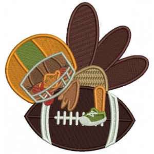 Turkey Football Player Hugging a Football Thanksgiving Filled Machine Embroidery Design Digitized Pattern