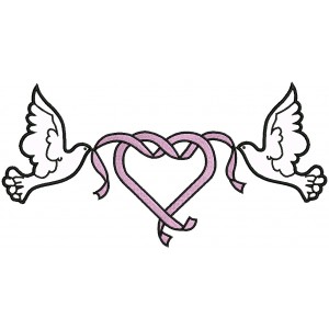 Two Doves Heart Ribbon Valentine's Day Applique Machine Embroidery Design Digitized Pattern