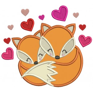 Two Foxes And Hearts Valentine's Day Applique Machine Embroidery Design Digitized Pattern