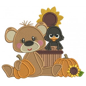 Bear Crow Pumpkins And Sunflower Filled Machine Embroidery Design Digitized Pattern