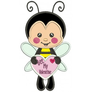 Bee My Valentine Bee Holding a Heart Valentine's Day Applique Machine Embroidery Design Digitized Pattern