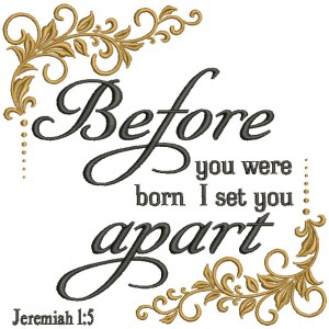 Before You Were Born I set You Apart Jeremiah 1-5 Bible Verse Religious Filled Machine Embroidery Design Digitized Pattern