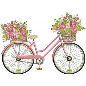 Bicycle With Flowers Filled Halloween Machine Embroidery Design Digitized Pattern