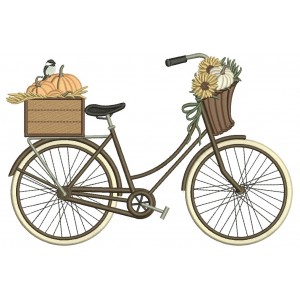 Bicycle With Pumpkins And Flowers Fall Filled Machine Embroidery Design Digitized Pattern