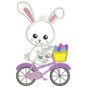 Bunny Riding a Bicycle With Basket Full Of Easter Eggs Applique Machine Embroidery Design Digitized 