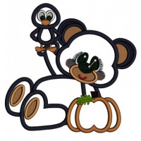 Cute Bear With Crow And Pumpkin Fall Applique Machine Embroidery Design Digitized Pattern