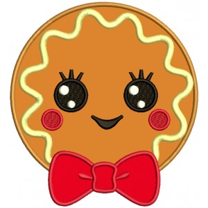 Cute Boy Cookie With a Huge Bow Applique Machine Embroidery Design Digitized Pattern