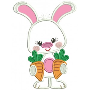 Cute Bunny Holding Two Carrots Easter Applique Machine Embroidery Design Digitized