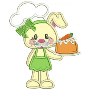 Cute Little Bunny Cook Easter Applique Machine Embroidery Design Digitized Pattern