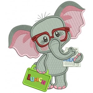 Cute Little Elephant Holding a Lunch Box Back To School Filled Machine Embroidery Design Digitized Pattern